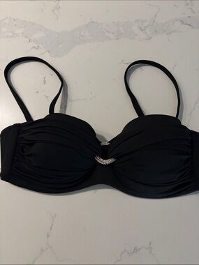MARINA Black Bandeau Bathing suit top with Rhinestone Accent